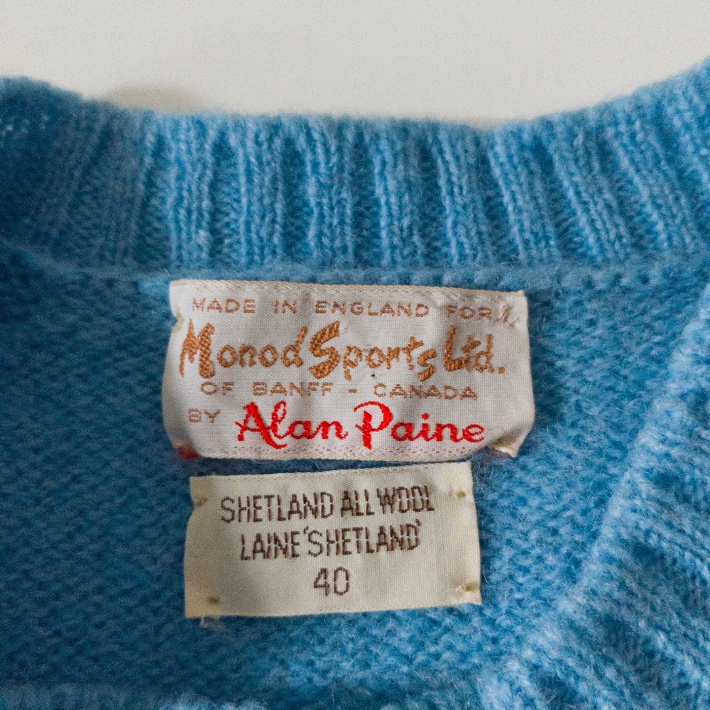Vintage Alan Paine Shetland Wool Sweater Blue Size 40 - Picture 3 of 7
